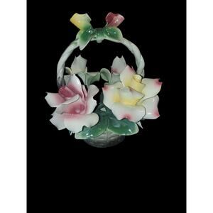 Capodimonte Italy Bisque Porcelain Flower Basket Figurine Vintage GUC